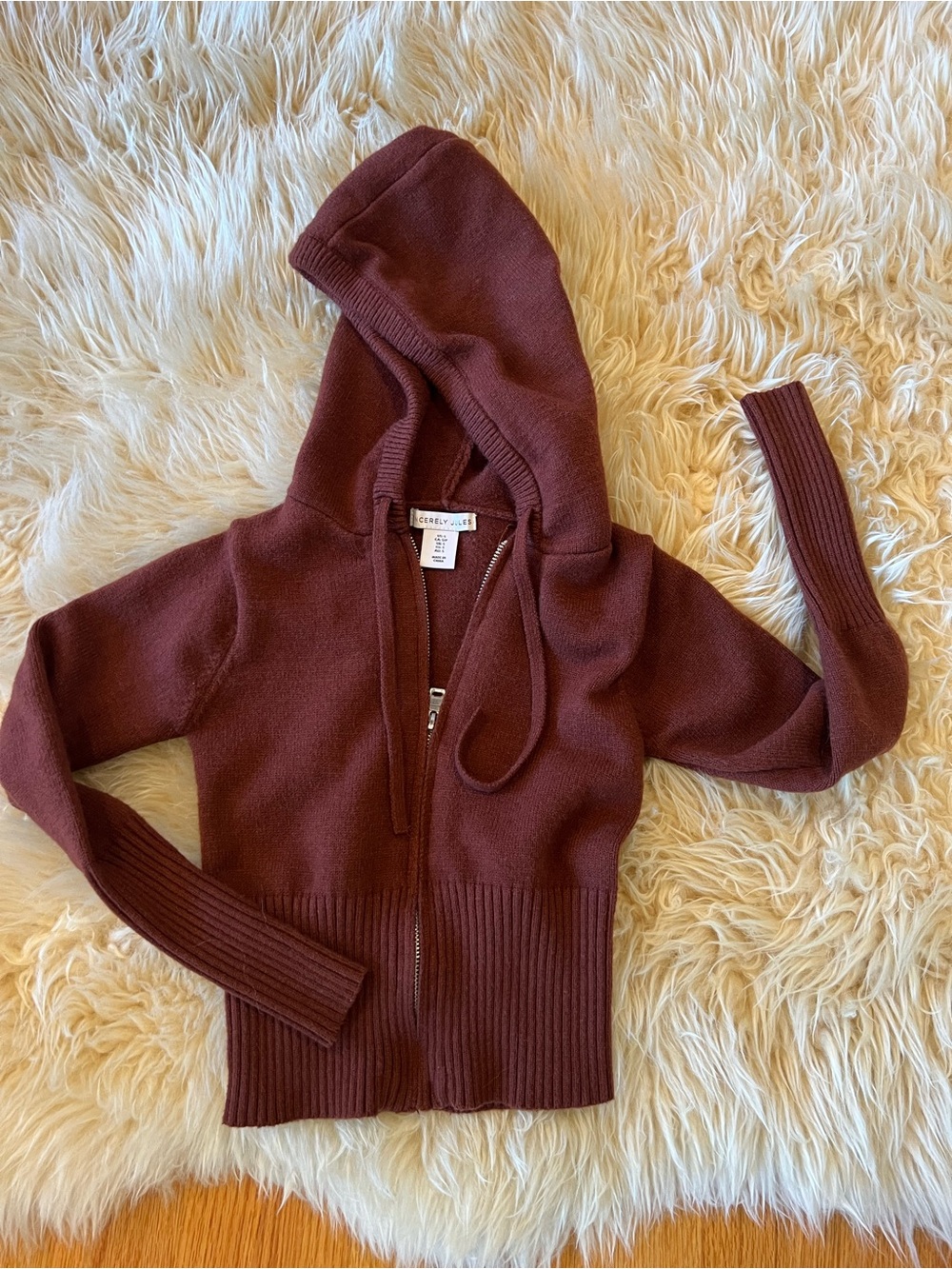 Sincerly Jules Maroon Zip-Up Hooded Cardigan